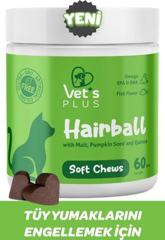 Vet's Plus Hairball Çiğnenebilir Tablet 60'lı (Malt ve Kionalı Tüy Yumağı Önleyici)