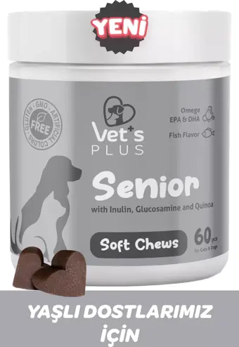 Vet's Plus Senior Çiğnenebilir Tablet 60'lı (Kedi ve Köpekler için Inulin ve Glukozamin Desteği)