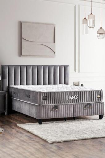 Hades Yatak Baza ve Başlık Seti 120x200 cm Tek Kişilik Paket Yaylı Lüks Yatak Koyu Gri Baza Başlık