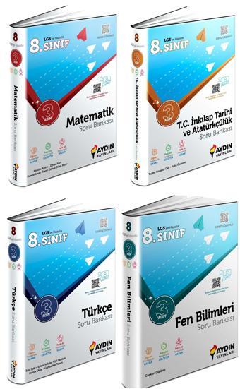 Aydın 2024 8. Sınıf Matematik + Türkçe + Fen + İnkılap Üç Adım Soru Seti 4 Kitap - Aydın Yayınları