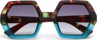 Okkia Emma Big Hexagonal Unisex Güneş Gözlüğü Havana Mavisi