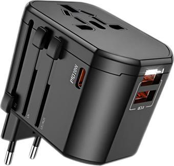 Coofbe Şarj Akım Korumalı 10A/250V Amerikan Ve Avrupa Priz Dönüştürücü Ve 2xUSB PD Şarj Başlığı Priz