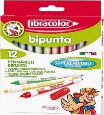 Fibracolor Bipunta Kalın+İnce Çift Uçlu Keçeli Kalem 12 Renk