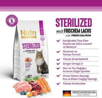 Nutri Feline Nutri Sterilised /Kısırlaştırılmış Tahılsız Somonlu Kedi Maması 10 Kg
