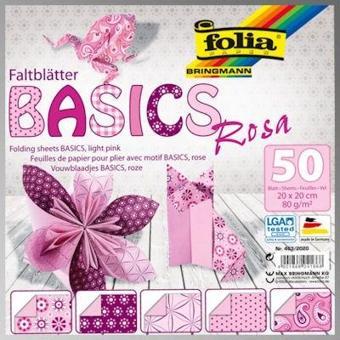 Folia Origami Kağıdı 20x20 cm. 5 Desen 50 Yaprak Basic Pembe