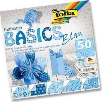 Folia Origami Kağıdı 20x20 cm. 5 Desen 50 Yaprak Basic Mavi