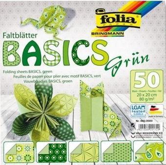 Folia Origami Kağıdı 20x20 cm. 5 Desen 50 Yaprak Basic Yeşil