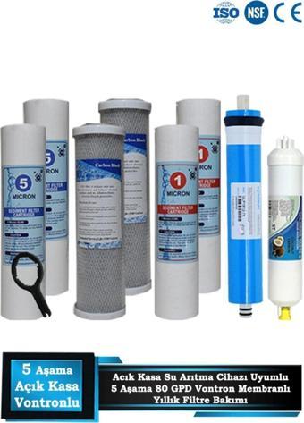 Açık Kasa Su Arıtma Cihazı 5 Aşama 80 GPD Vontron Membranlı Yıllık Filtre Bakım Seti