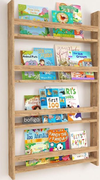 Bofigo 4 Raflı 120 x 74 Cm Montessori Kitaplık Eğitici Çocuk Kitaplığı Çam