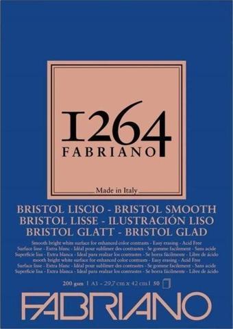 Fabriano 1264 Bristol Smooth Çok Amaçlı Pürüzsüz Blok 200 gr A3 50 yp