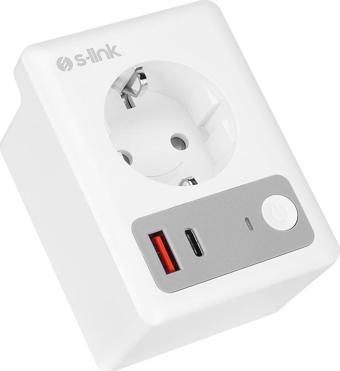 S-link SL-13 MASTERPOWER 16A Akım Korumalı Akıllı Priz WIFI&BT TUYA Destekli