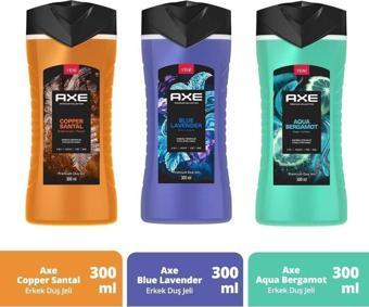 Axe Premium Collection Duş Jeli Copper Santal 300 ml + Blue Lavender 300 ml + Aqua Bergamot 300 ml