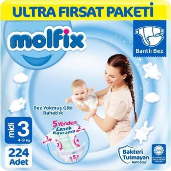 Molfix Bebek Bezi 3 Beden Ultra Fırsat Paketi 112x2 224 Adet