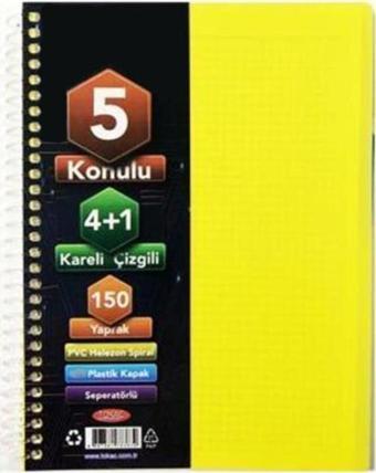 Tokaç 4 Kareli + 1 Çizgili Ayraçlı Defter  A5 150 Yp. 