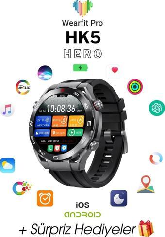 Wearfit Hk5 Hero Akıllı Kol Saati Yuvarlak Model 1.43İnç 37 Mm Amoled Ekran (Siyah)