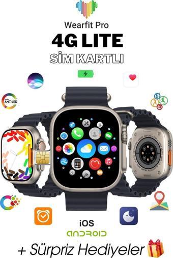 Wearfit S8 Ultra 4G Sim Kartlı Btk Kayıtlı Distribitör Garantili Akıllı Kol Saati Amoled Siyah