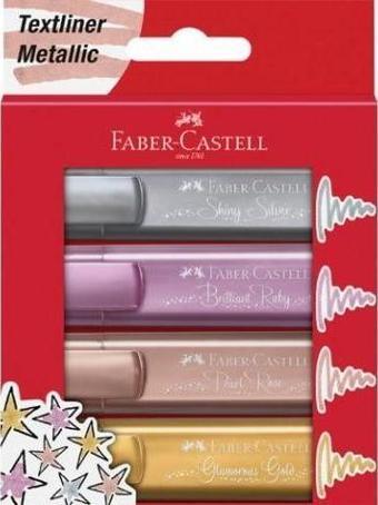 Faber-Castell Fosforlu Kalem 4'lü Karton - Metalik Renkler / 154640 Kırmızı Kutu