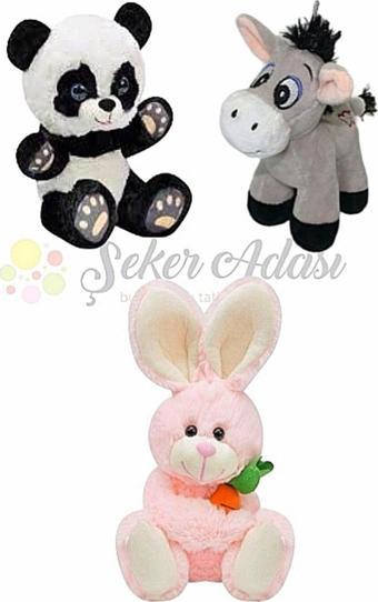 Şeker Adası Küçük Peluş Panda-Eşek-Tavşan 15 Cm Üçlü Peluş Oyuncak