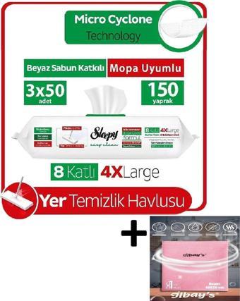 İlbay's 1 Adet Mikrofiber Temizlik Bezi+Sleepy Easy Clean Beyaz Sabun Katkılı Mopa Uyumlu Havlu 3X50