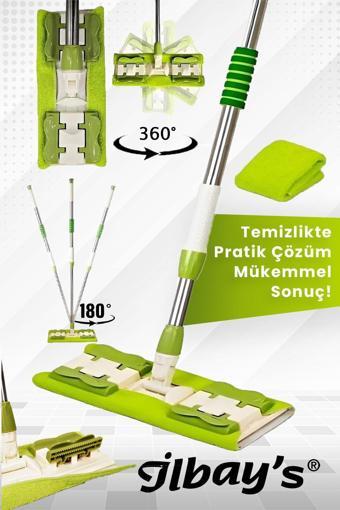 İlbay's Mikrofiber Mandallı Yeşil Renkli Mop 360°c Döner Başlıklı (1 Adet Yedek Mop Bezi Hediye)