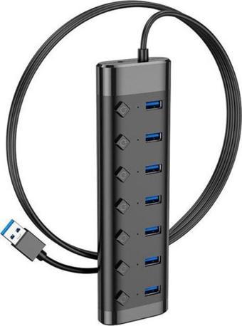 Coofbe 7in1 USB Çoğaltıcı Hub Led Işıklı Kontrol Düğmeli 1.2Metre 7xUSB Çoğaltıcı Hub