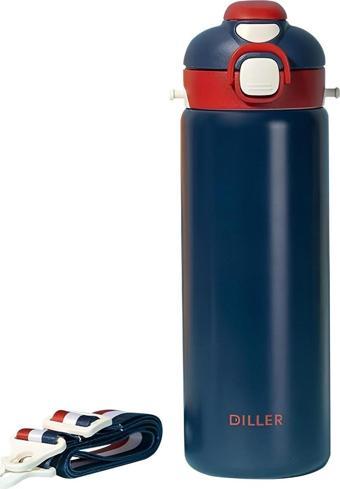 DILLER 700ml Tek Kapak Çift Kullanım Pipetli/Pipetsiz Askılı Çelik Su Matarası  6 saat sıcak/soğuk