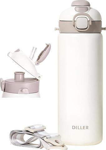 DILLER 700ml Tek Kapak Çift Kullanım Pipetli/Pipetsiz Askılı Çelik Su Matarası  6 saat sıcak/soğuk