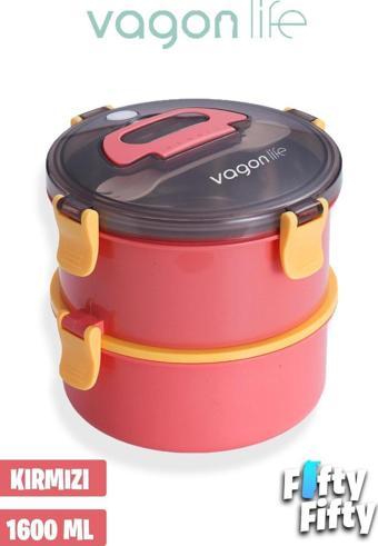 Vagonlife 1600 ML İki Kat Yuvarlak Paslanmaz Çelik Bento Lunch Box Yeni Nesil Sefer Tası-ÇatallıKaşık-397