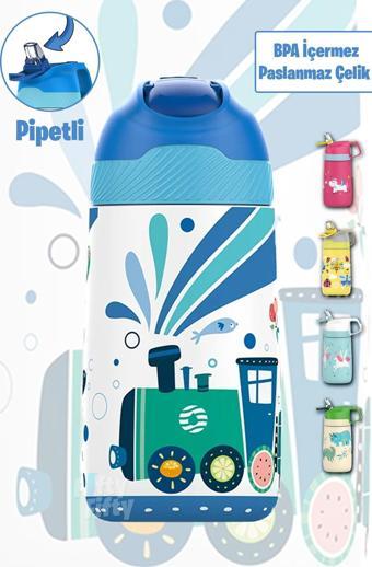 Vagonlife Çocuk 350 ML Pipetli Çelik Matara Paslanmaz Çelik Termos 5 Farklı Renk 2055-350ML