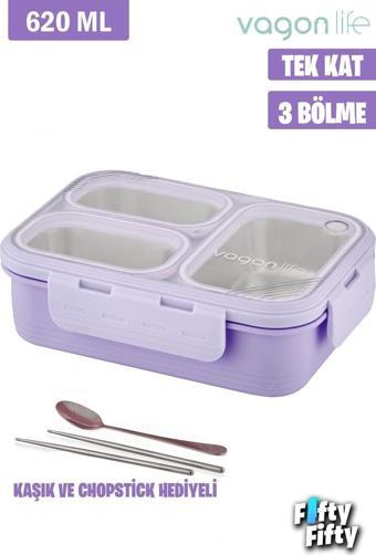 Vagonlife Lunch Box 620 ML Tek Kat Üç Bölmeli Metal Kaşıklı Yeni Nesil Sefer Tası-FFLBOX7097