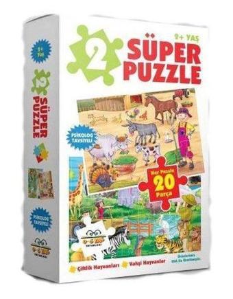 2 Süper Puzzle Çiftlik Hayvanları - Vahşi Hayvanlar 2+Yaş - Kolektif  - 0-6 Yaş Yayınları