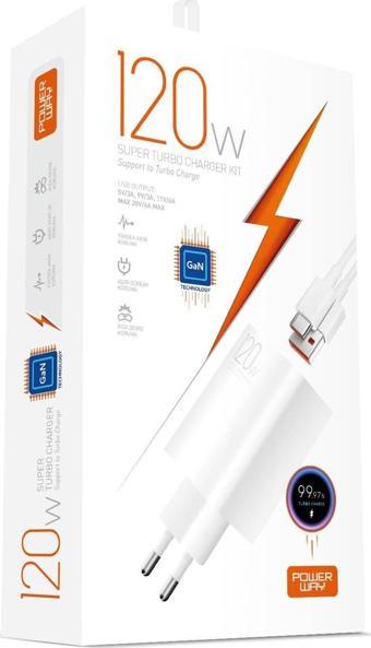 Powerway M120S 120W Type-C Şarj Adaptörü ve Kablo Seti Hızlı ve Güvenli GaN Teknolojisi