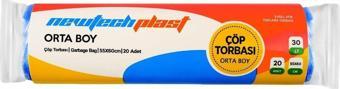 Newtechplast Çöp Torbası, Orta Boy, Mavi, 55 X 60 cm., 5 Rulo 100 Adet
