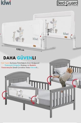 Kiwi Bed Guard Katlanabilen Yatak Güvenlik Bariyeri Extra Sünger Kaplama Dolgulu Kumaş 150x50 Beyaz