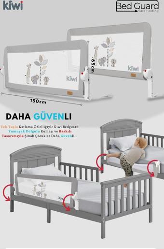 Kiwi Bed Guard Katlanabilen Yatak Güvenlik Bariyeri Extra Sünger Kaplama Dolgulu Kumaş 150x65 Gri