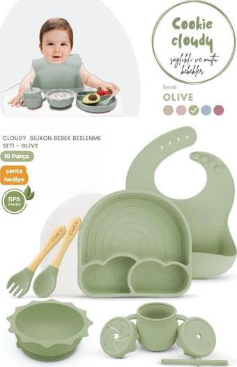 Kiwi Cloudy 11 Parça Full Silikon Bebek Beslenme Seti: Güvenli Esnek Bpa / Pvc İçermez %100 Doğal