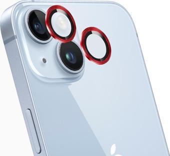 iPhone 14 / 14 Plus Kamera Lens Koruyucu Cam Metal Kenarlı 2li Set Kırmızı