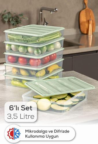 6lı 3,5 Litre Buzdolabı Dondurucu Organizer Mikrodalga ve Difrize Uygun Saklama Kabı Mint