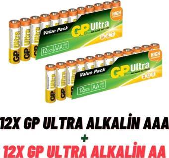 GP Batteries Gp Ultra Alkalin 12'li Aa Boy Kalem Pil & Gp Ultra Alkalin 12'li Aaa Boy Ince Pil