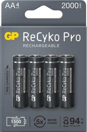 GP Batteries Recyko Pro Aa Kalem 2000 Mah Ni-mh Şarjlı Pil, 1.2 Volt, 4'lü Kart