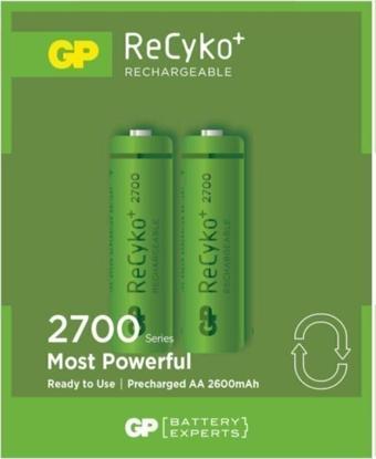 GP Batteries Recyko+ 2700 Aa Kalem Ni-mh Şarjlı Pil, 1.2 Volt, 2'li Kart