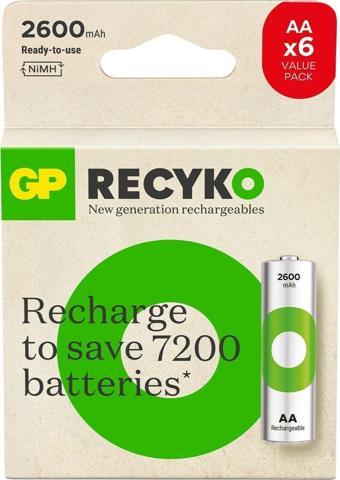 GP ReCyko 2700 AA Kalem Ni-Mh Şarjlı Pil, 1.2 Volt, 6'lı Kart