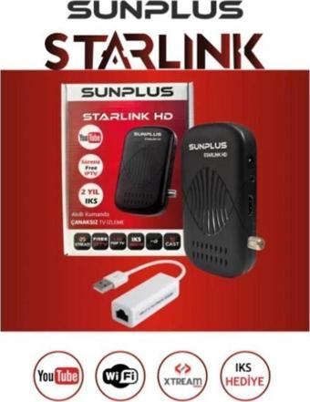 sunplus Starlink Turbo Çanaklı-Çanaksız Full Hd Sınırsız Sinema Paketli Uydu Alıcısı Ethernet hediye