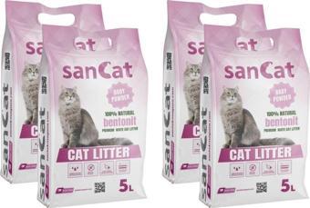 Sancat Bebek Pudrası Kokulu Premium Beyaz Kedi Kumu 5 Lt. X 4 Adet