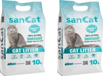 Sancat Marsilya sabunu kokulu Premium Beyaz Kedi Kumu 10 Lt X 2 Adet