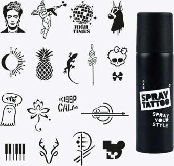 OneSpray Tattoo Tanışma Paketi / Dövme Şablon Seti ve Siyah Sprey (Mixpack)