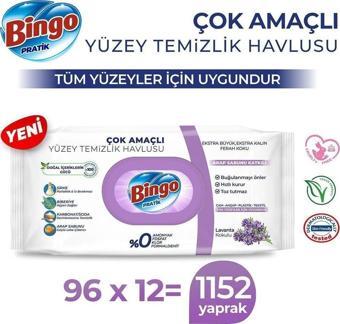 Bingo Pratik Yüzey Temizlik Havlusu Arap Sabunu Katkılı Lavanta 96 X12 (1152 Yaprak)