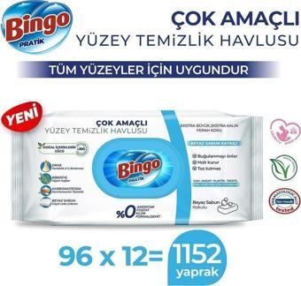 Bingo Pratik Yüzey Temizlik Havlusu Beyaz Sabun 96 X12 (1152 Yaprak)