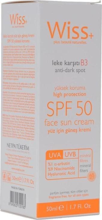 Wiss+ Spf 50 Leke Karşıtı Yüz İçin Güneş Kremi 50ml