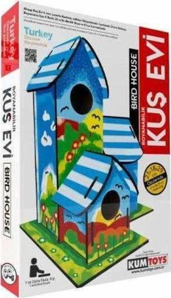 Kumtoys Kuş Evi 3 Yuvalı Ahşap Kuş Evi Maketi Boyanabilir Ahşap Kuş Evi Maket Boyama